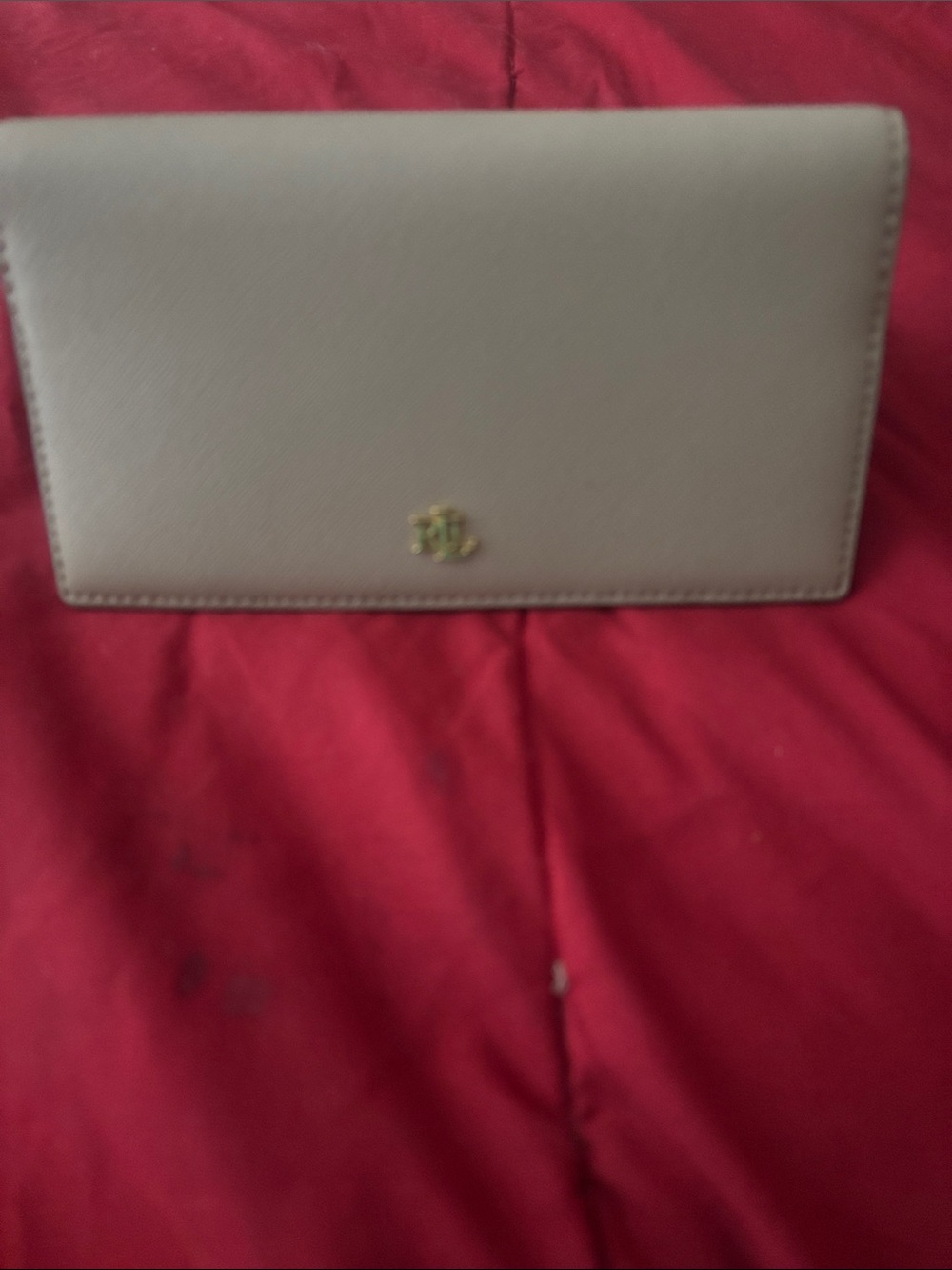 Leather Foldover Wallet Clutch in Light Taupe